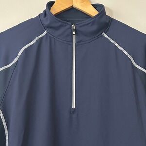 FootJoy Pullover Men Large Navy Blue 1/4 Zip Mock Neck Mesh‎ Panels Stretch Golf